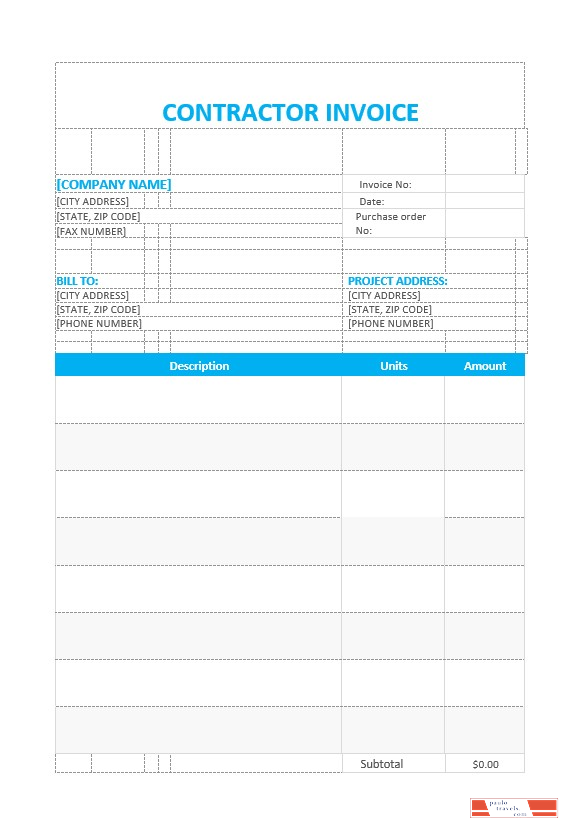 Contractor Invoice Template PSD template